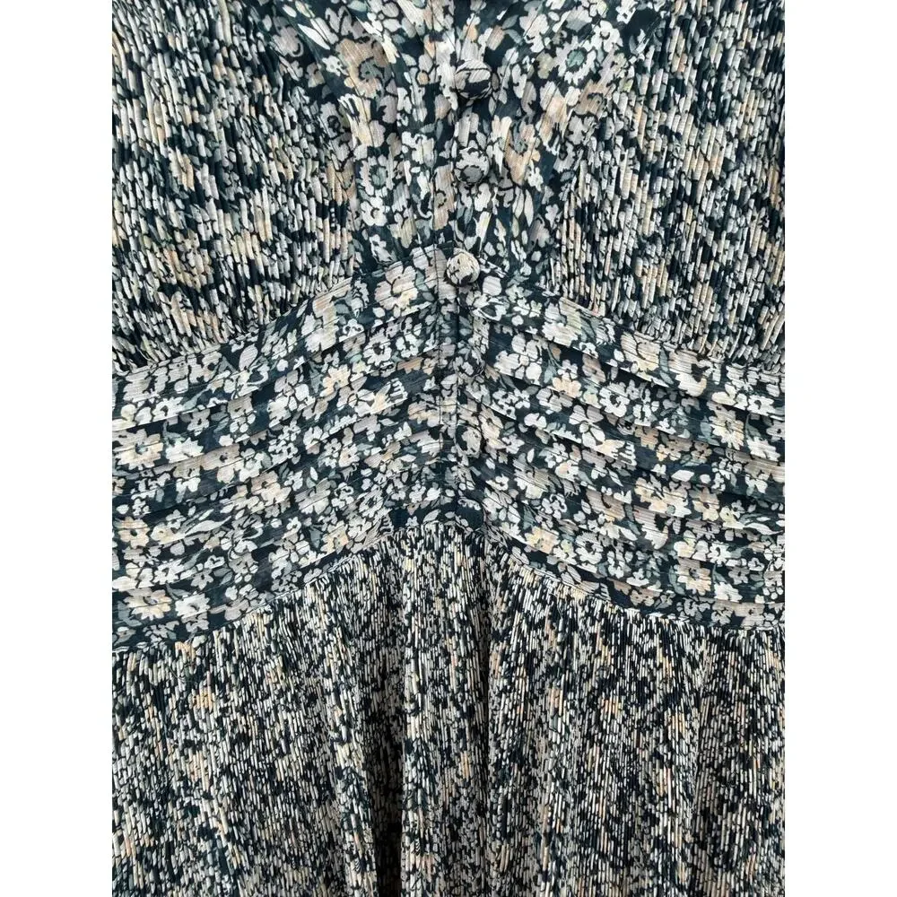 Abercrombie & Fitch Floral Open Back Pleated Mini Dress Teal Long Sleeve XXS